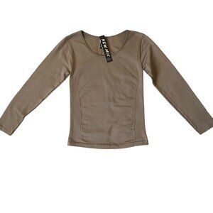 New Mix women's size XS-S tan fleece long sleeve scoop neck top NWT